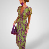 Dulce | Vestido Midi Floral com Decote em V