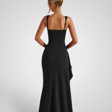Loravel | Black Satin Slit Maxi Dress