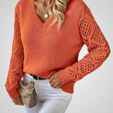 Nemi | Women's Knit Pullover - Long Sleeve - Open-Knit Details - Relaxed Fit