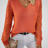 Nemi | Women's Knit Pullover - Long Sleeve - Open-Knit Details - Relaxed Fit
