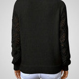 Nemi | Women's Knit Pullover - Long Sleeve - Open-Knit Details - Relaxed Fit