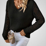 Nemi | Women's Knit Pullover - Long Sleeve - Open-Knit Details - Relaxed Fit