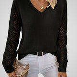 Nemi | Women's Knit Pullover - Long Sleeve - Open-Knit Details - Relaxed Fit