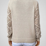 Nemi | Women's Knit Pullover - Long Sleeve - Open-Knit Details - Relaxed Fit