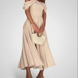Elegant Off-Shoulder Maxi Dress with Pleated Design