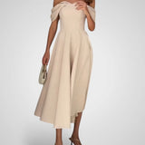 Elegant Off-Shoulder Maxi Dress with Pleated Design