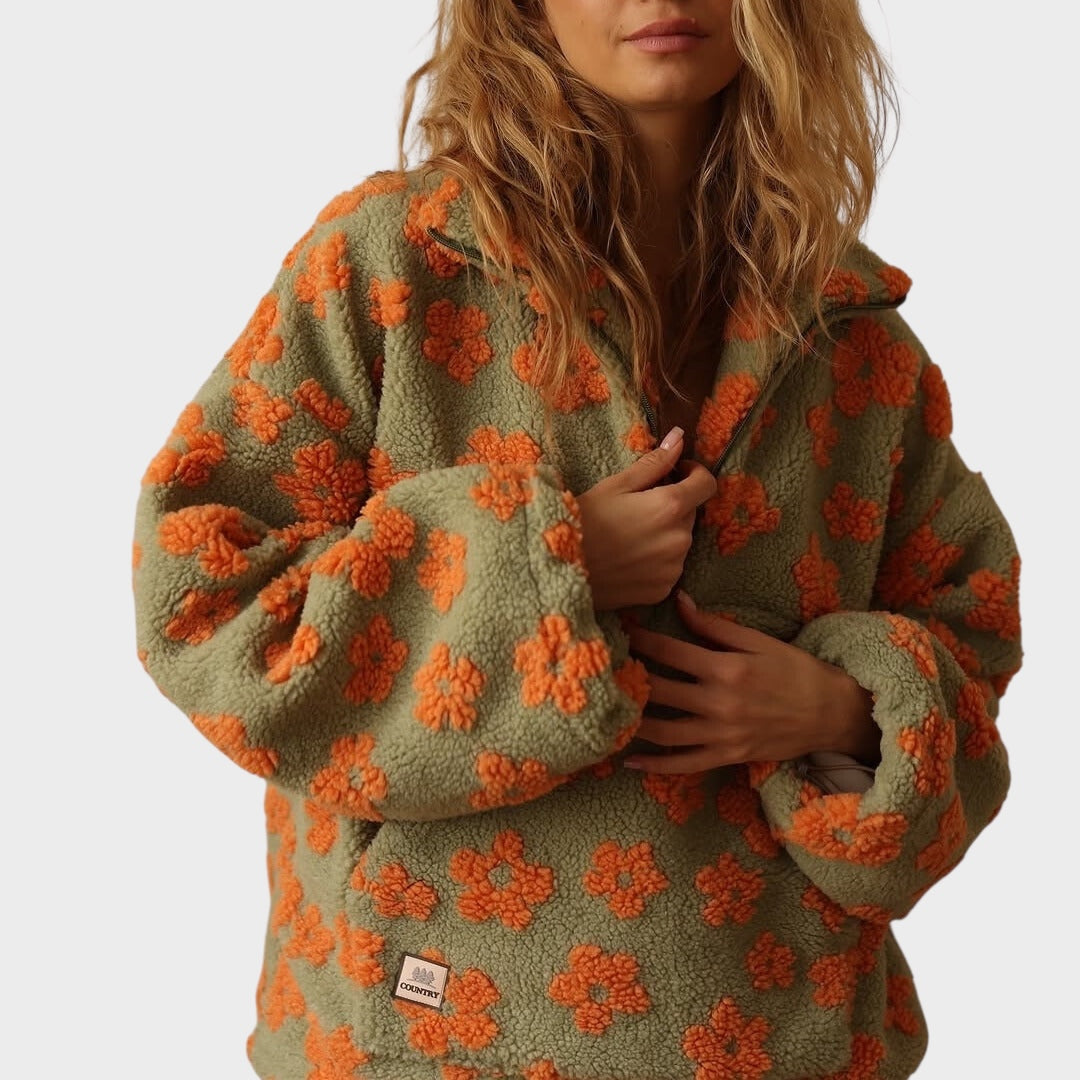 Daisy - Polar fleece hoodie with an all-over floral print