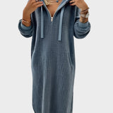 Everyday hooded sweatshirt dress with honeycomb pattern