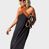 Elegant Dress with Open Back and Modern Crossover Neckline