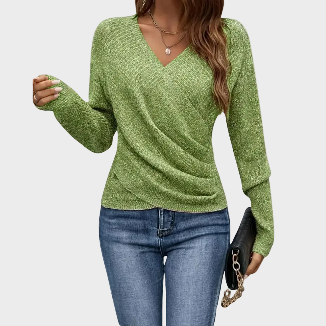 Seravielle | Elegant V-Neck Wrap Blouse