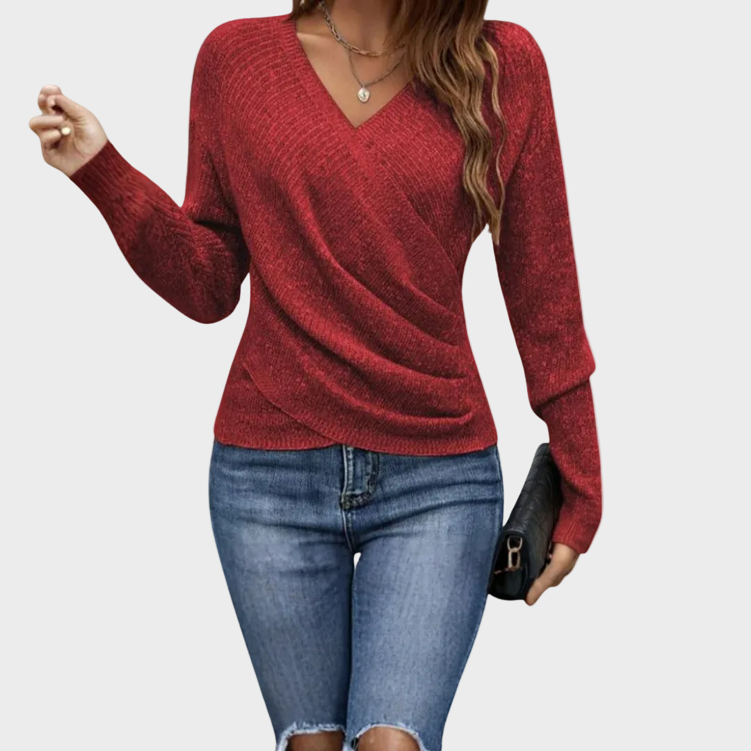 Seravielle | Elegant V-Neck Wrap Blouse
