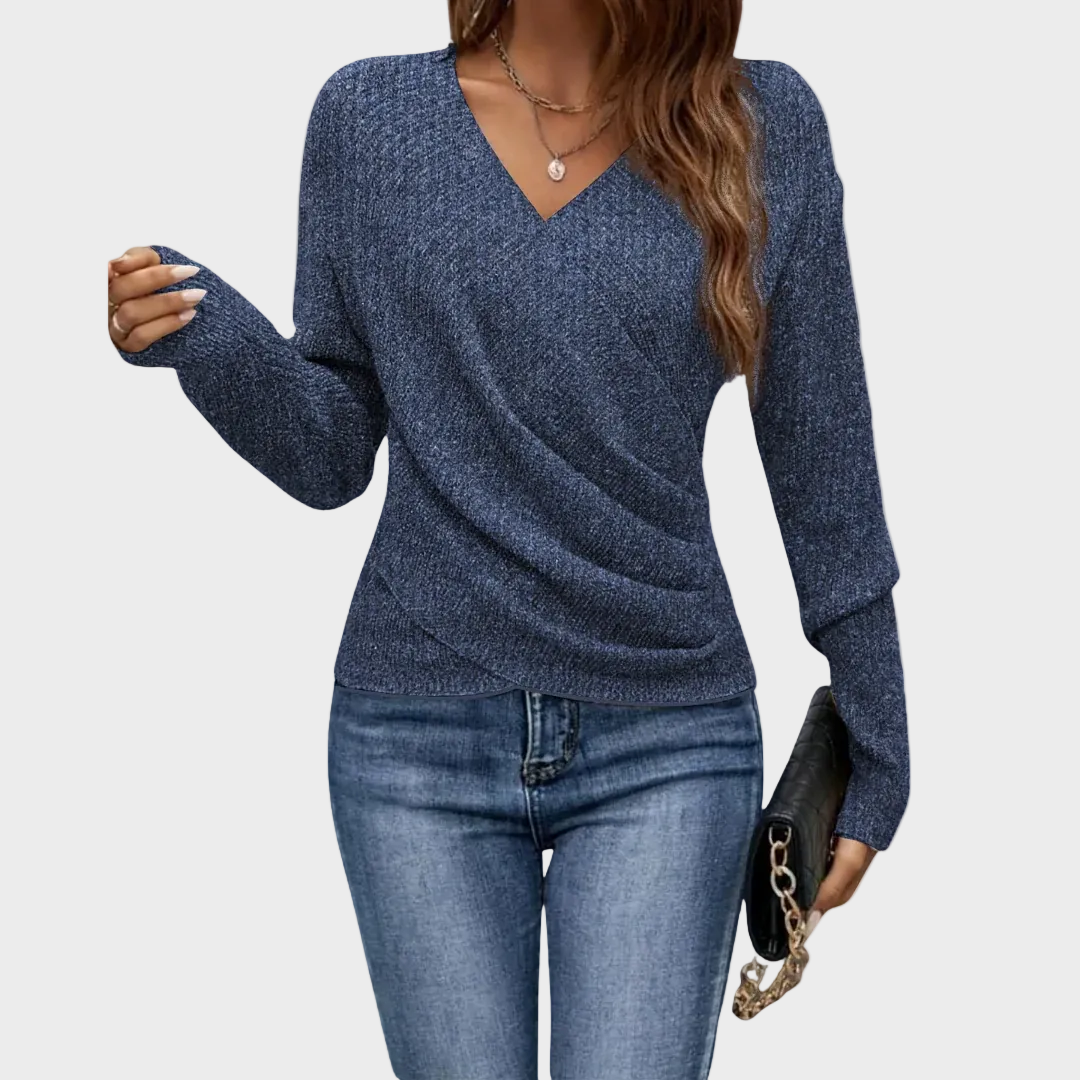 Seravielle | Elegant V-Neck Wrap Blouse