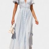 Mélia Maxi Dress με V-Neck και Φουσκωτά Μανίκια