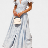 Mélia Maxi Dress με V-Neck και Φουσκωτά Μανίκια