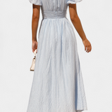 Mélia Maxi Dress με V-Neck και Φουσκωτά Μανίκια