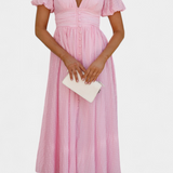 Mélia Maxi Dress με V-Neck και Φουσκωτά Μανίκια