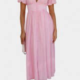 Mélia Maxi Dress με V-Neck και Φουσκωτά Μανίκια