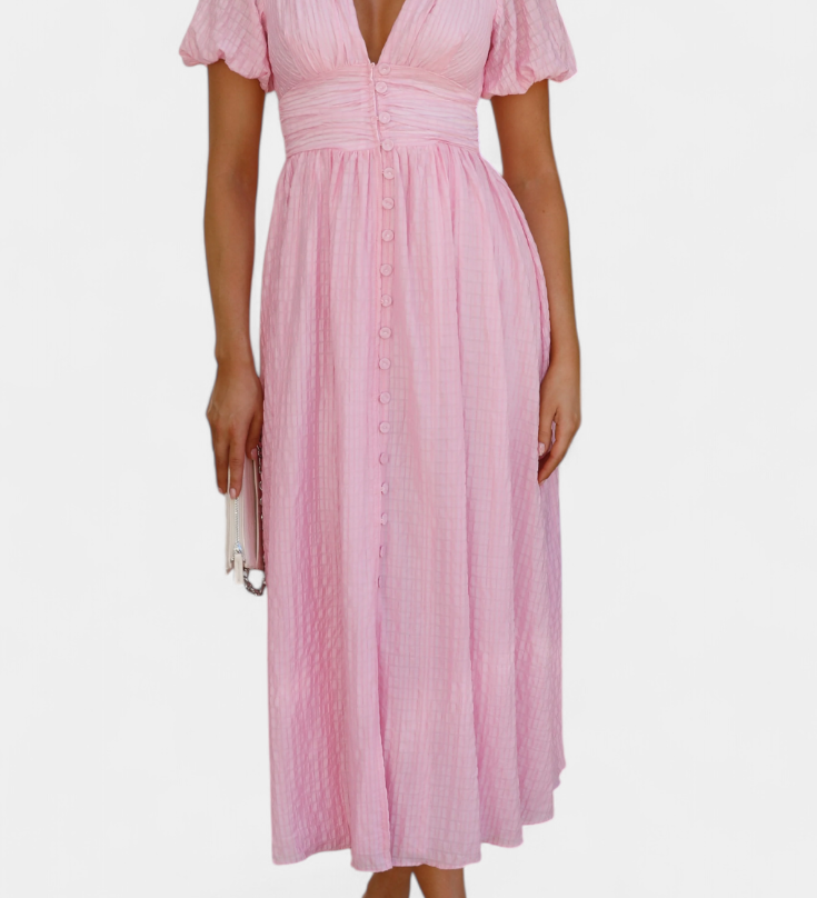 Mélia Maxi Dress με V-Neck και Φουσκωτά Μανίκια