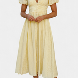 Mélia Maxi Dress με V-Neck και Φουσκωτά Μανίκια