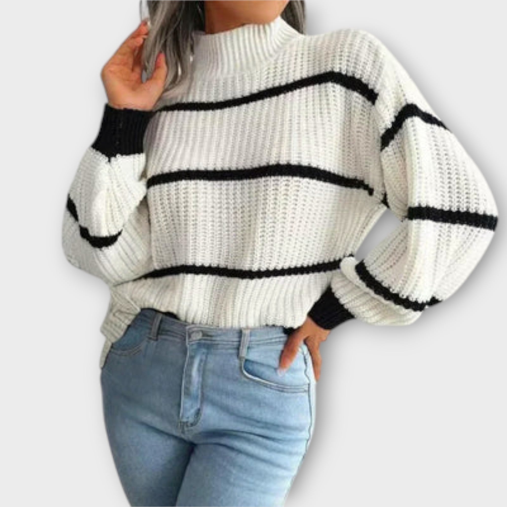 Chavala - Camisola de gola alta às riscas