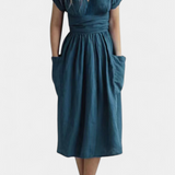 Cressida Cotton V-Neck Dress with Adjustable Waist