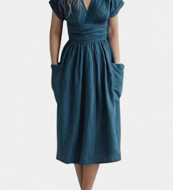 Cressida Cotton V-Neck Dress with Adjustable Waist