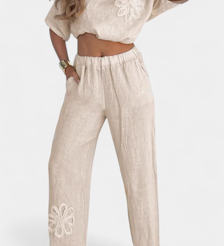 Natalia Relaxed Linen Embroidered Set with a Comfortable Silhouette