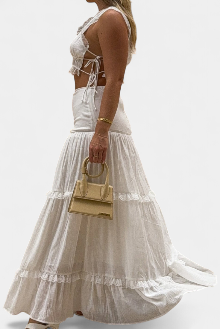 Ilys Romantic Lace Top and Long Voluminous Skirt Set