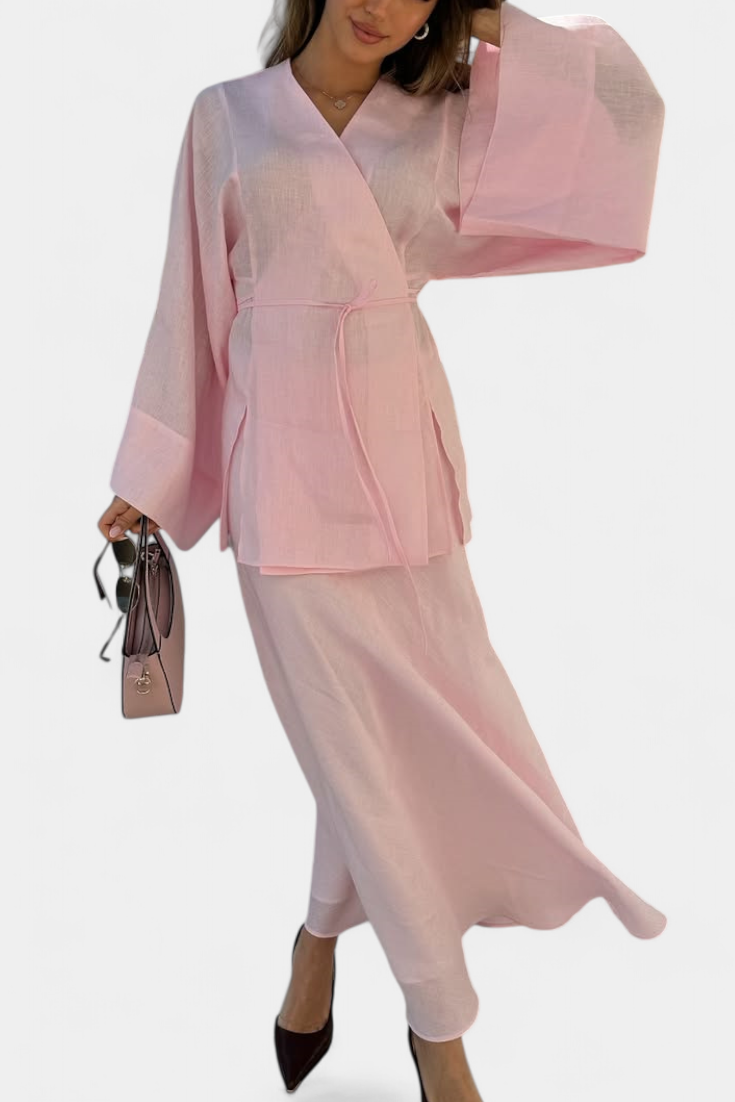 Zelda Σετ με Πουκάμισο με Λαιμόκοψη V και Φούστα με Σκίσιμο