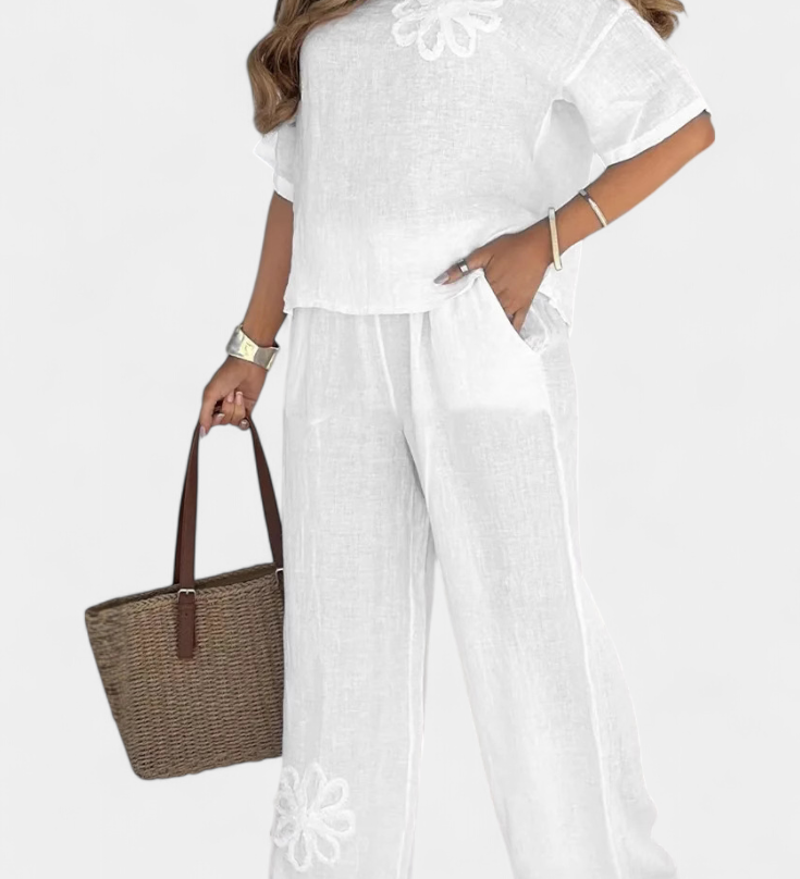 Natalia Relaxed Linen Embroidered Set with a Comfortable Silhouette