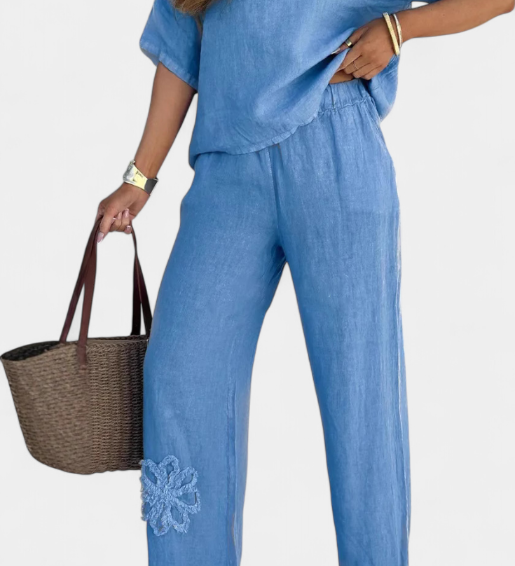 Natalia Relaxed Linen Embroidered Set with a Comfortable Silhouette