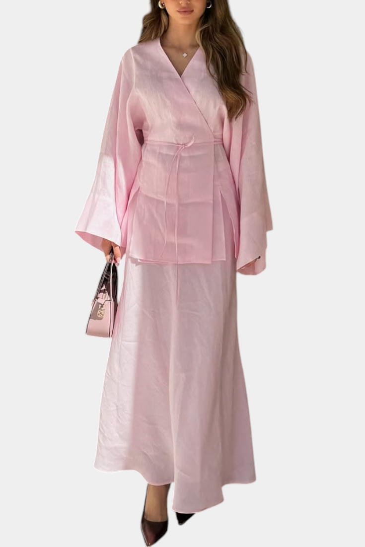 Zelda Σετ με Πουκάμισο με Λαιμόκοψη V και Φούστα με Σκίσιμο