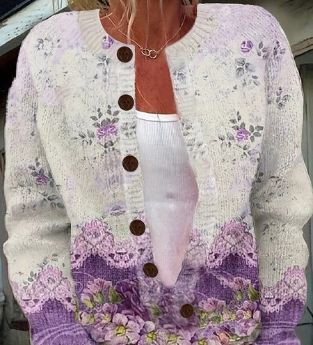 Chloe | Cardigã de malha com padrão floral vintage
