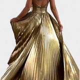Catarina Metallic Maxi Dress with Halter Neck and Slit