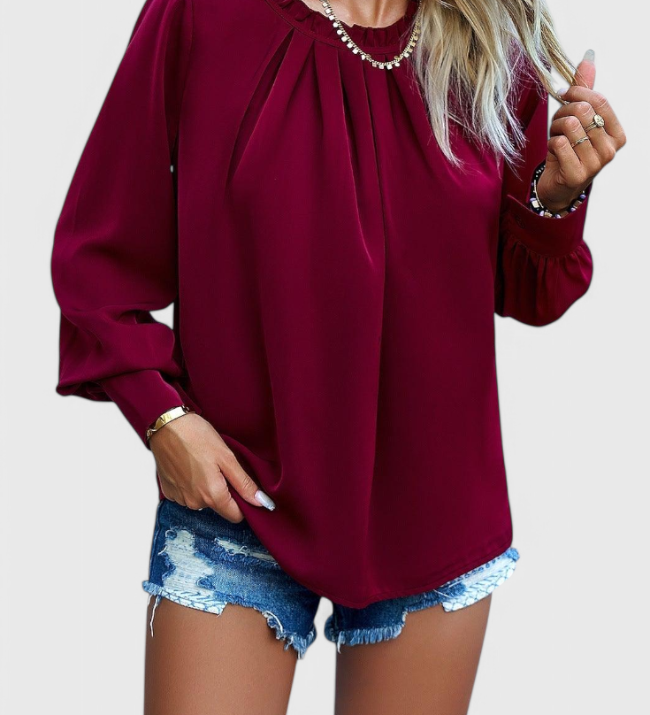 Dottie Blouse de Manga Comprida com Colarinho de Renda