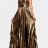 Catarina Metallic Maxi Dress with Halter Neck and Slit