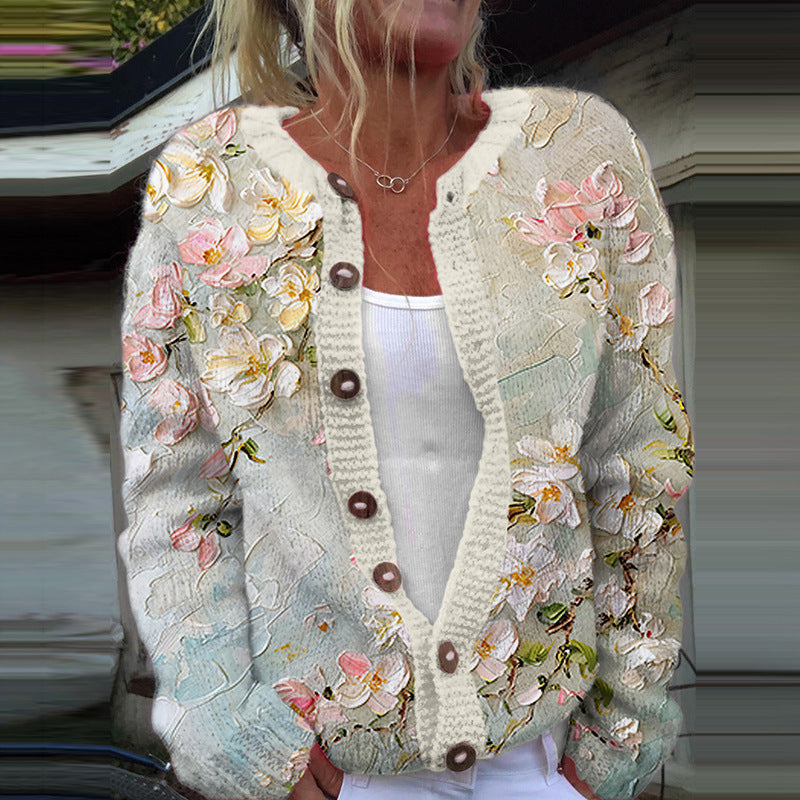 Chloe | Cardigã de malha com padrão floral vintage