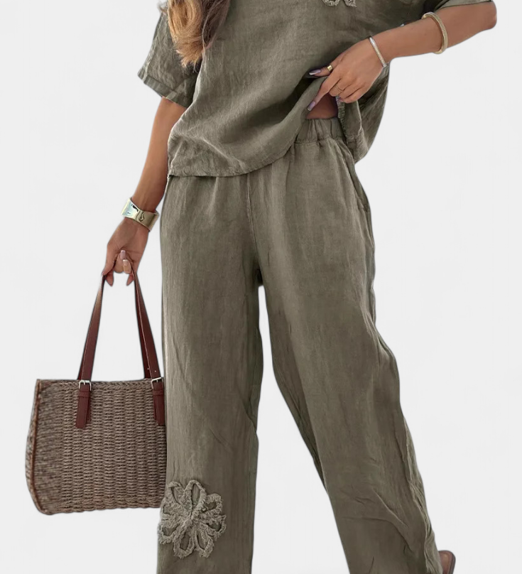 Natalia Relaxed Linen Embroidered Set with a Comfortable Silhouette