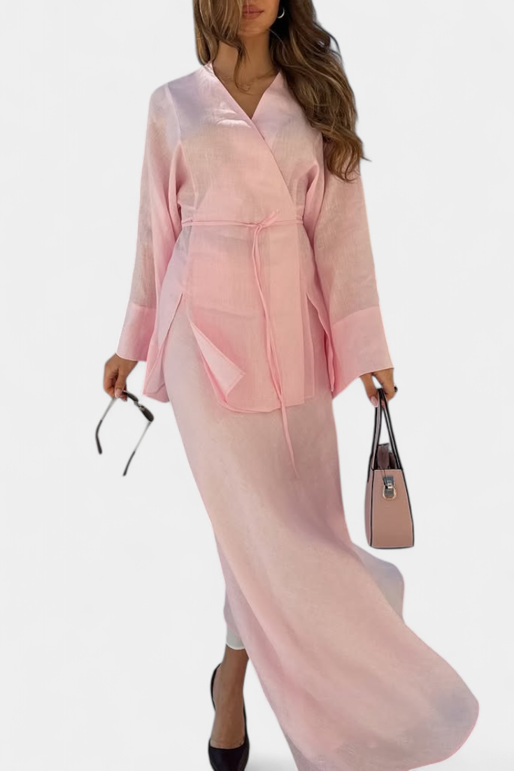 Zelda Σετ με Πουκάμισο με Λαιμόκοψη V και Φούστα με Σκίσιμο