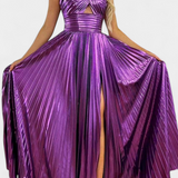 Catarina Metallic Maxi Dress with Halter Neck and Slit