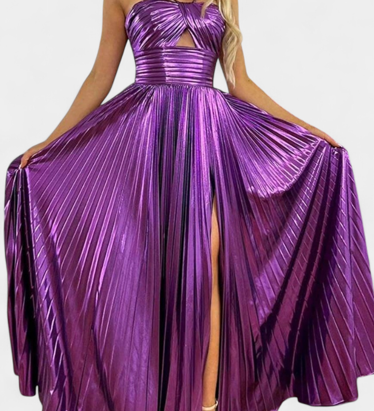 Catarina Metallic Maxi Dress with Halter Neck and Slit