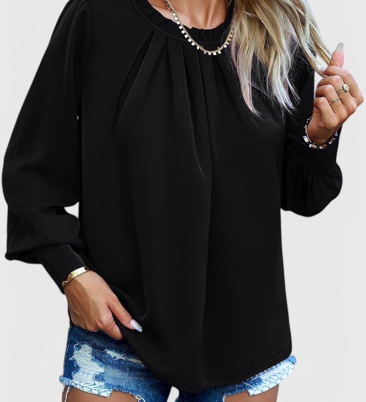 Dottie Blouse de Manga Comprida com Colarinho de Renda