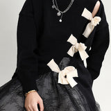 Angela | Organic Black O-Neck Patchwork Asymmetrical Design Fall Knit Knitted Sweaters