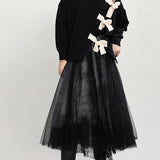 Angela | Organic Black O-Neck Patchwork Asymmetrical Design Fall Knit Knitted Sweaters