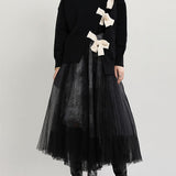 Angela | Organic Black O-Neck Patchwork Asymmetrical Design Fall Knit Knitted Sweaters