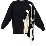 Angela | Organic Black O-Neck Patchwork Asymmetrical Design Fall Knit Knitted Sweaters