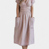 Cressida Cotton V-Neck Dress with Adjustable Waist