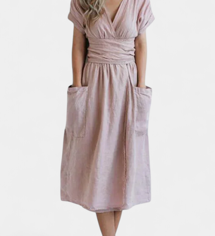 Cressida Cotton V-Neck Dress with Adjustable Waist