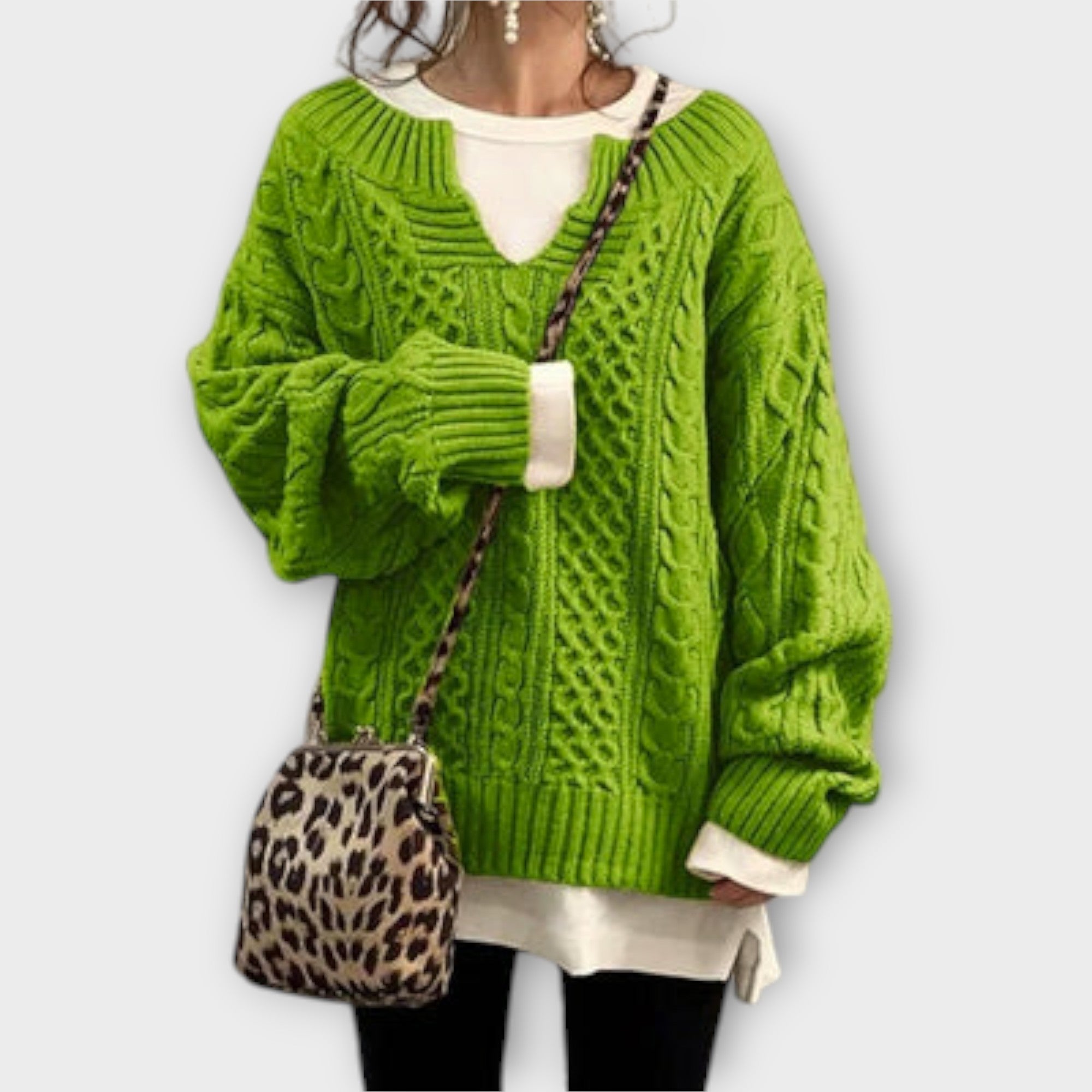 Camisola de malha superdimensionada com padrão de cabo
