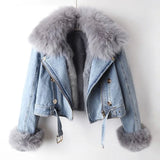 Margaux | Luxurious Denim Jacket with Fox Fur
